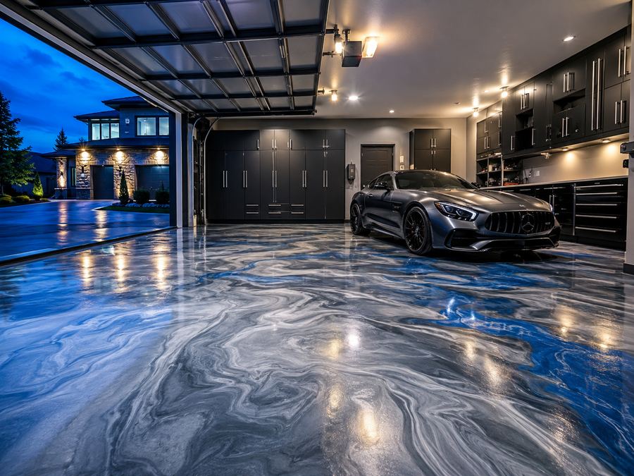 Metallic flake epoxy garage floor, Tampa, FL